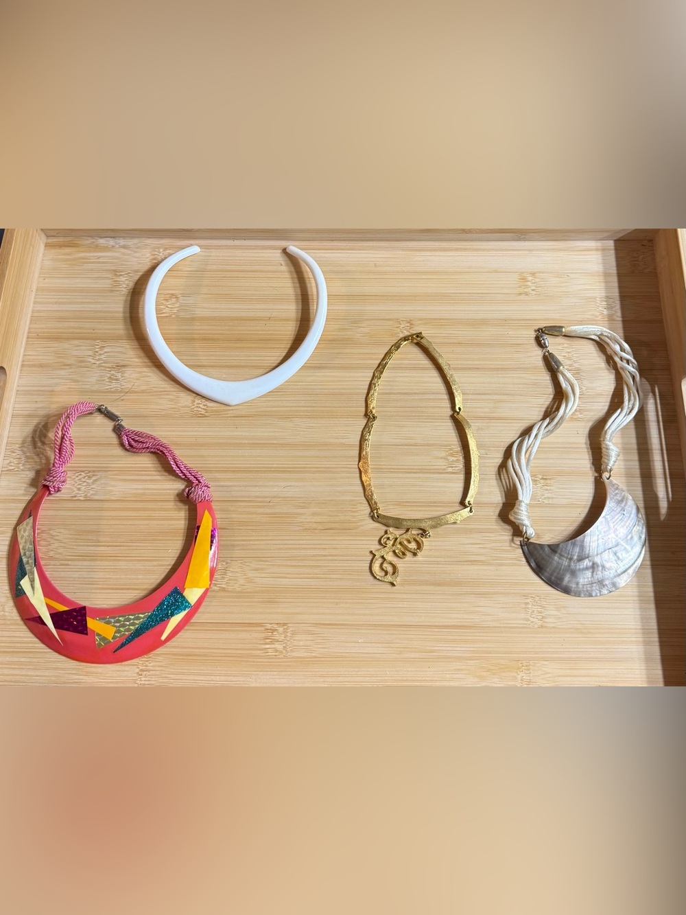 Statement Necklaces Lot of 4 Gold Toned White Pink Costume Jewelry